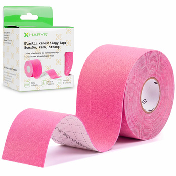 Tejp, taśma elastyczna do kinesiotapingu, 5 cm × 5 m, różowa, Strong | Habys