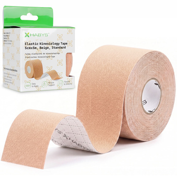 Tejp, taśma elastyczna do kinesiotapingu, 5 cm × 5 m, beżowa, Standard | Habys