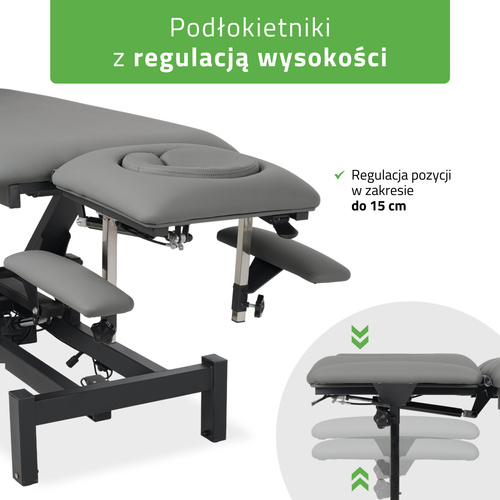 Stół rehabilitacyjny, do masażu, elektryczny Fortis 4 Ergo - pilot ręczny, szaro czarny