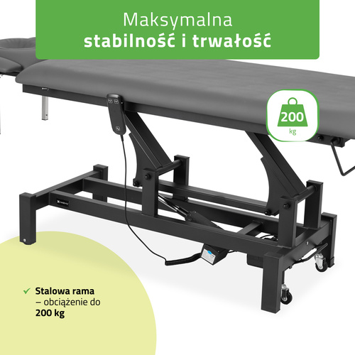 Stół rehabilitacyjny, do masażu, elektryczny Fortis 4 Ergo - pilot ręczny, szaro czarny