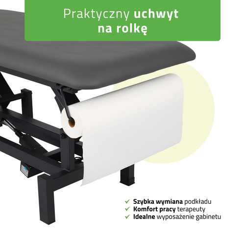 Stół rehabilitacyjny, do masażu, elektryczny Fortis 2 - pilot ręczny, szaro czarny