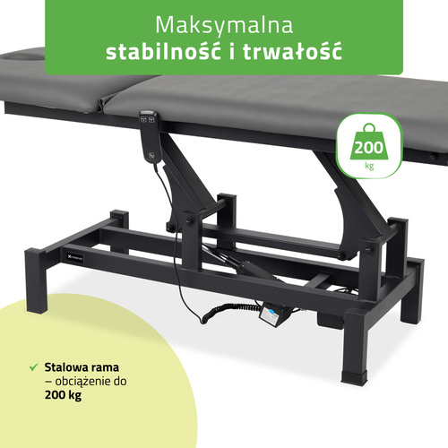Stół rehabilitacyjny, do masażu, elektryczny Fortis 2 - pilot ręczny, szaro czarny