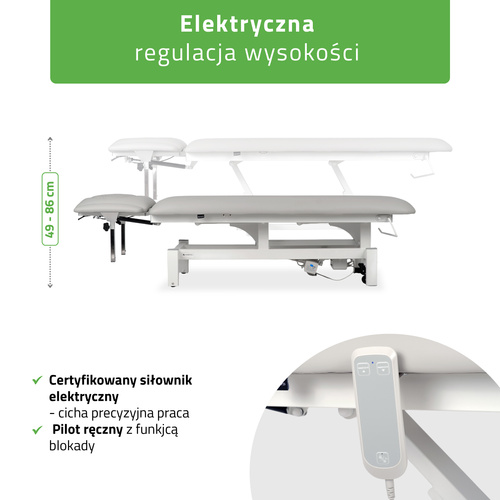 Stół rehabilitacyjny, do masażu, elektryczny Fortis 4 Ergo - pilot ręczny, szaro biały
